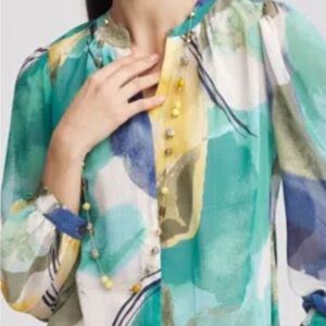 Chico's Teal and Cream Abstract Blouse